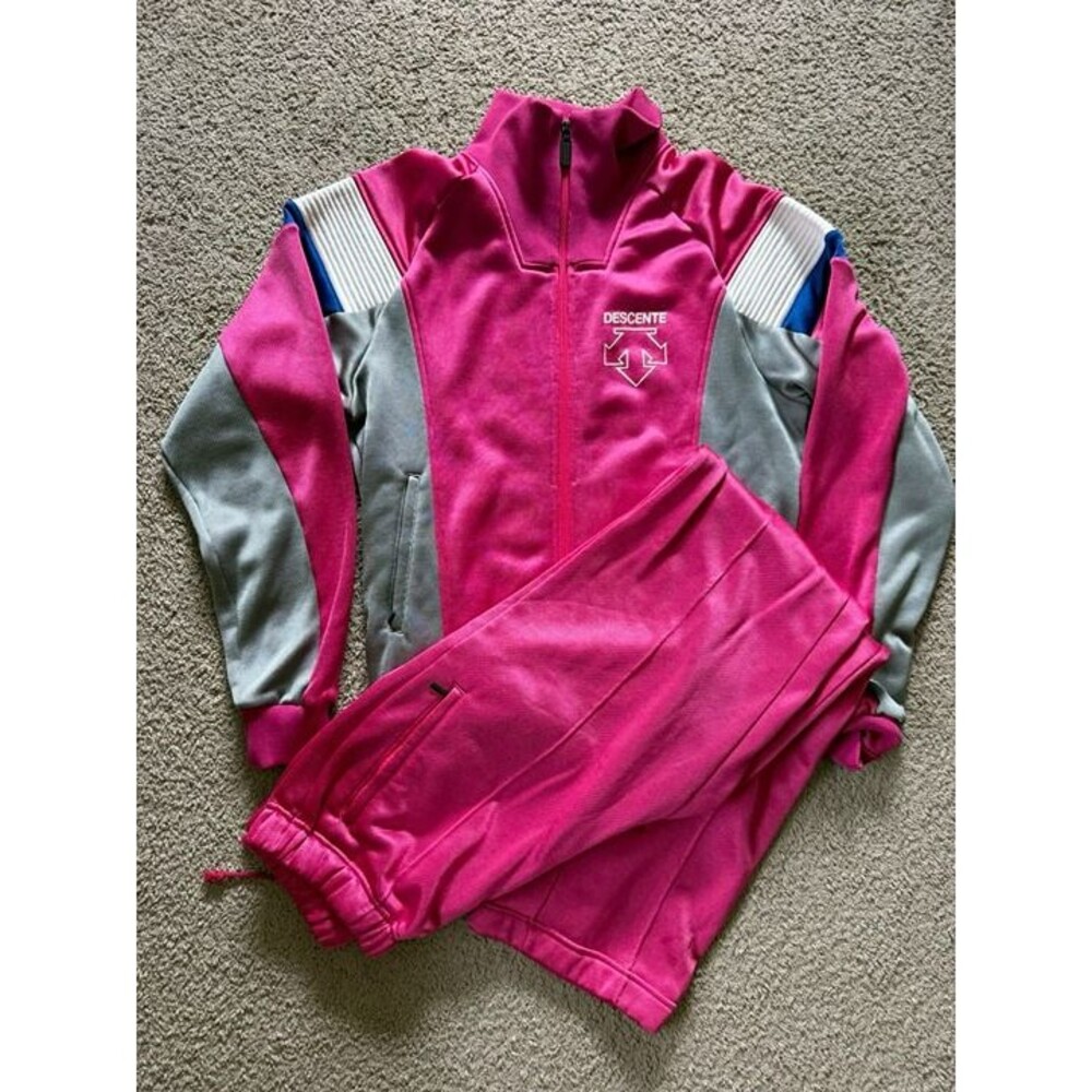 Vintage Descente Japan 2 Piece Tracksuit Jacket Pants Pink Gray Size M